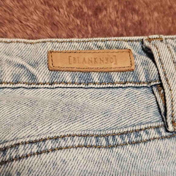 BlankNYC Asymmetrical Distressed Raw Frayed Hem Denim Mini Jean Skirt - Picture 5 of 14